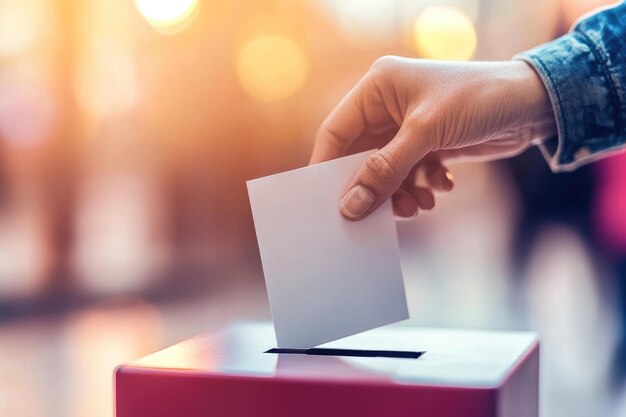 Photo a person is putting a white piece of paper into a red box responsibility and civic duty democracy