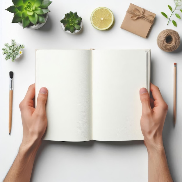 Photo a person is reading a book with a pencil and a pencil on the table