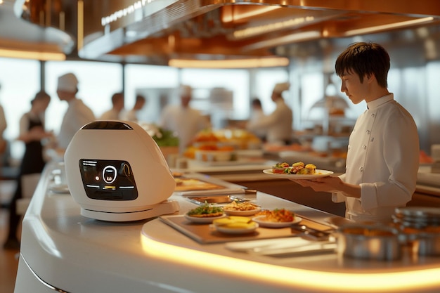 Photo a person is serving food on a counter with a toaster