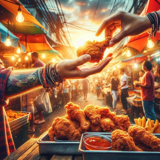 a person is serving food at a food stall