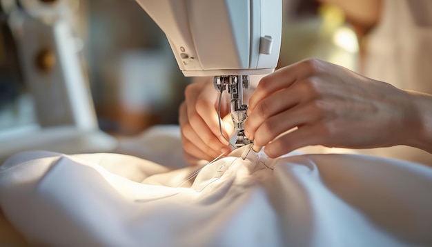 Photo a person is sewing a piece of fabric with the word sewn on it