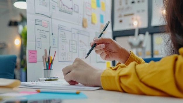 Photo a person is sitting at a desk with a pen and paper on it