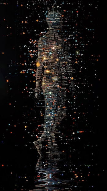 A person is standing in a body of water with a lot of stars around them