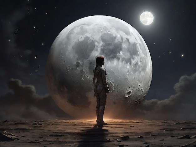 a person is standing on the moon with a moon in the background