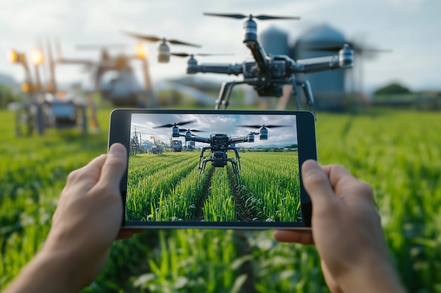 a person is taking a picture of a drone with a camera on it