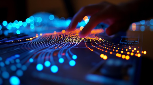 a person is typing on a keyboard with the lights on