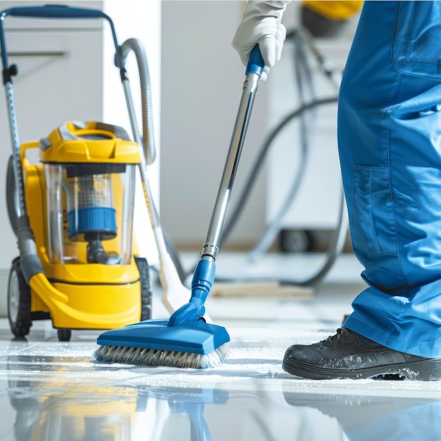 Photo a person is using a mop and a mop