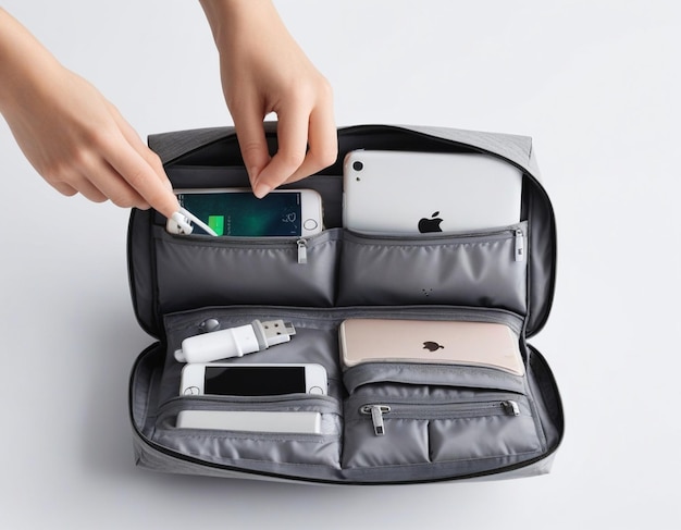 a person is using a smart phone inside a case