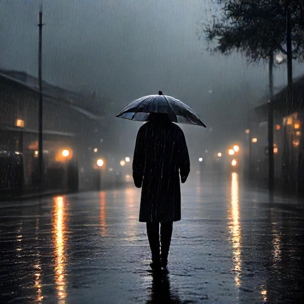 a person is walking in the rain with an umbrella