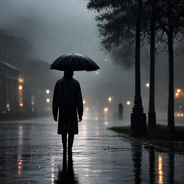 a person is walking in the rain with an umbrella