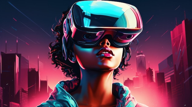 Person is wearing a virtual reality headset Illustration AI GenerativexA