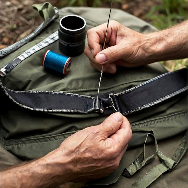 Photo a person is working on a belt with a black strap