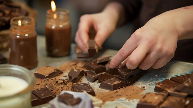 Photo a person is working on chocolates in a jar