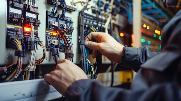 a person is working on a computer with the wires connected to them