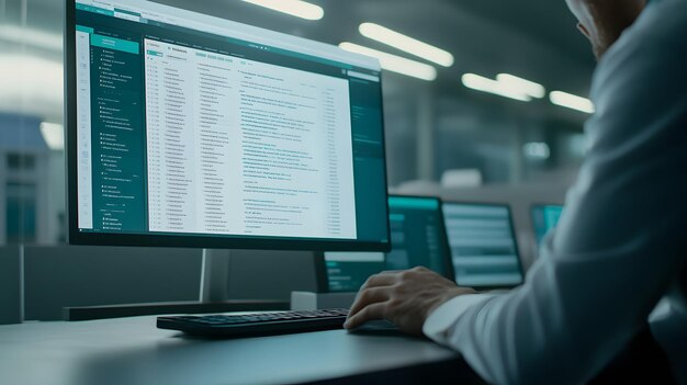 a person is working on a computer with the word code on the screen