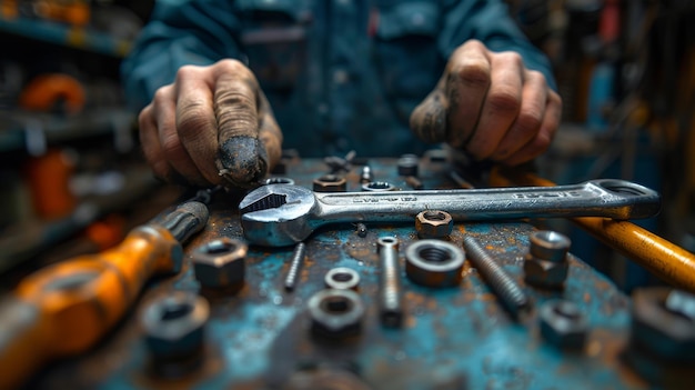 Photo a person is working with a metal wrench and a key that says10on it