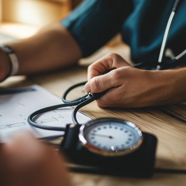 Photo a person is working with a stethoscope and a needle