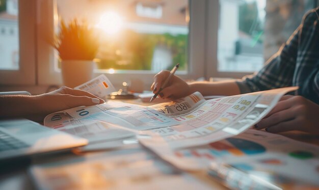 Photo a person is writing a newspaper with a pen and a pen