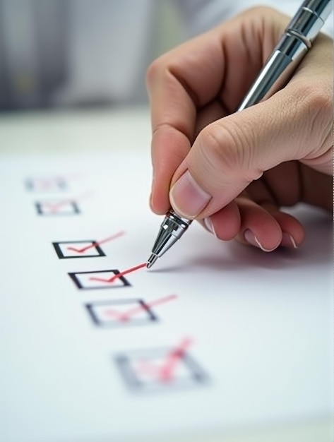 Photo a person is writing on a paper with a pen and a pen