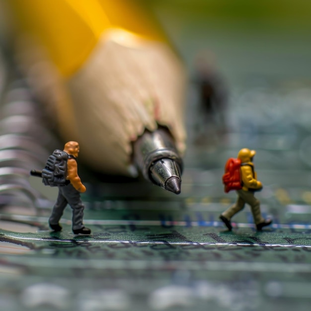 a person is writing a pencil with a pencil in the background