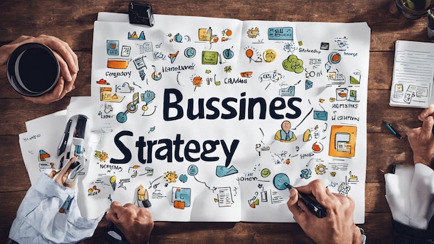 a person is writing on a piece of paper with the words business corporate strategy