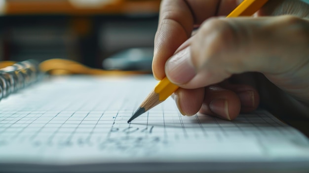 Photo a person is writing a word on a piece of paper