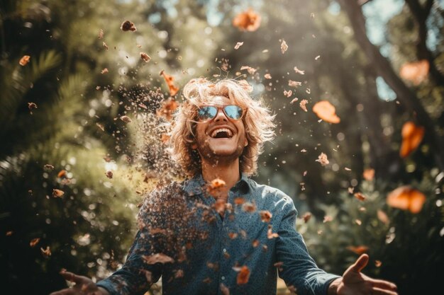 Photo a person joyfully throwing confetti into the air joy photos751jpg