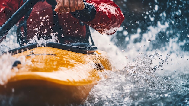 Photo a person in a kayak is riding in the water