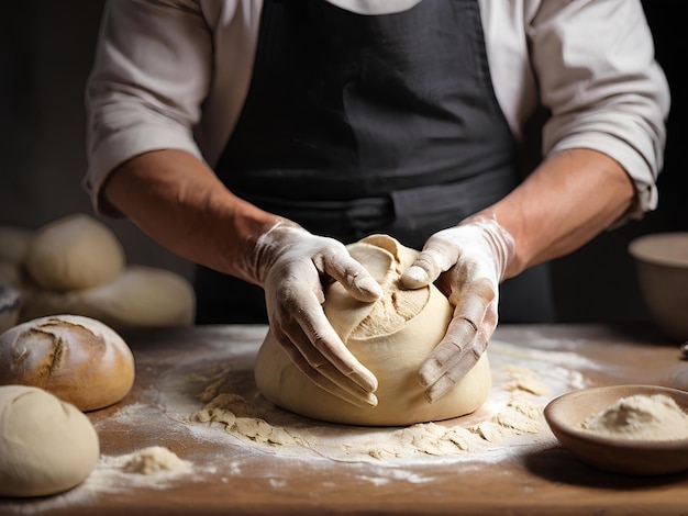 person kneading dough hands kneading dough chef preparing dough