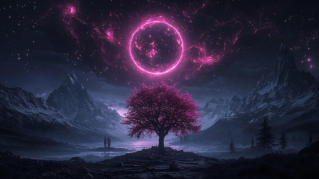 a person looking at a moon with a purple moon in the background