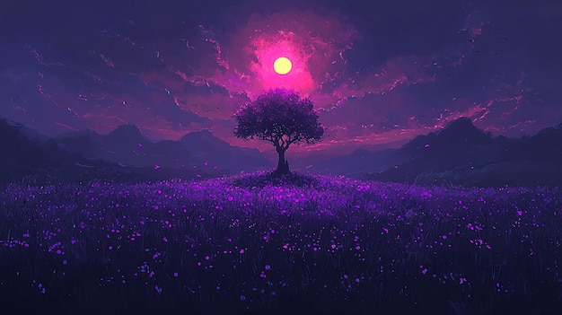 a person looking at a moon with a purple moon in the background