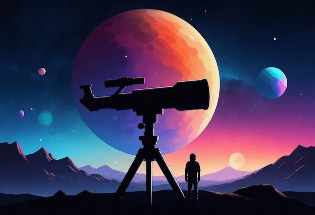 Photo a person looking at a telescope with a person standing under it