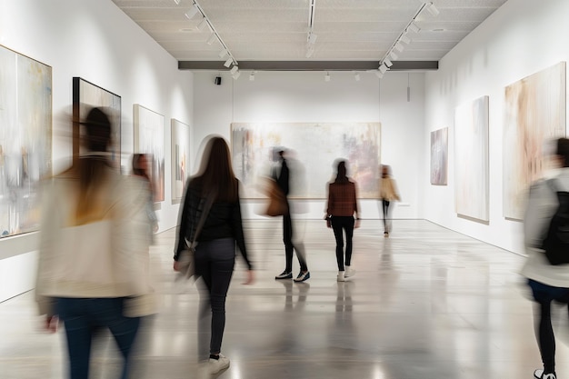 Person at modern art exhibition interior museum gallery Travel through culture architecture