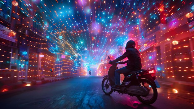 Photo a person on a motorcycle in a tunnel with a person on the bike