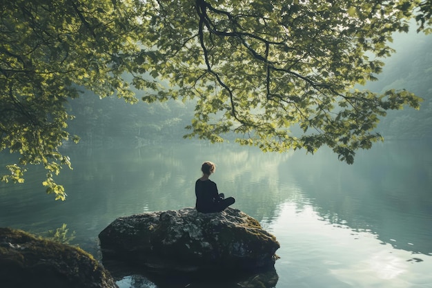 Photo person in nature connection balance serene holistic