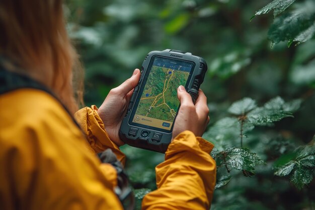 Photo person navigating a forest path