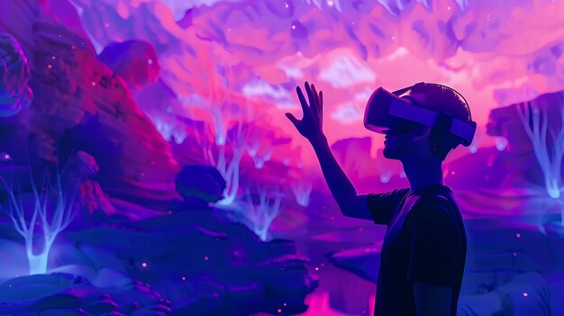 Photo a person navigating a virtual reality landscape