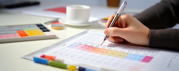 Photo a person organizing schedule and planning tasks with colorful markers