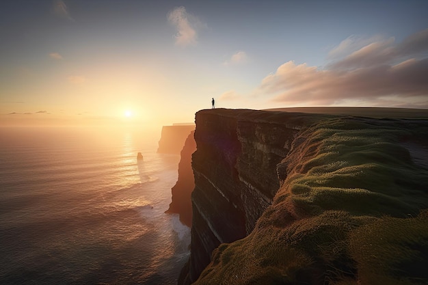 Person Overlooking Ocean from Cliff Generative Ai