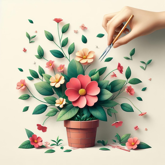 a person painting a flower in a pot with a paint brush