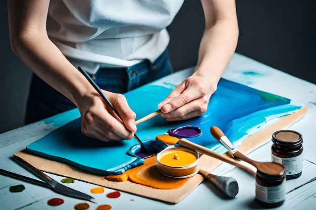 A person painting a painting with a paint brush