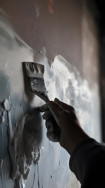 A person painting a wall with a paint brush.