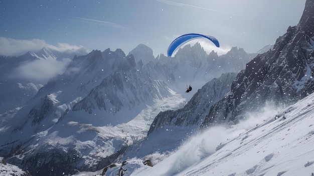 Photo a person paragliding over beautiful mountain scenery