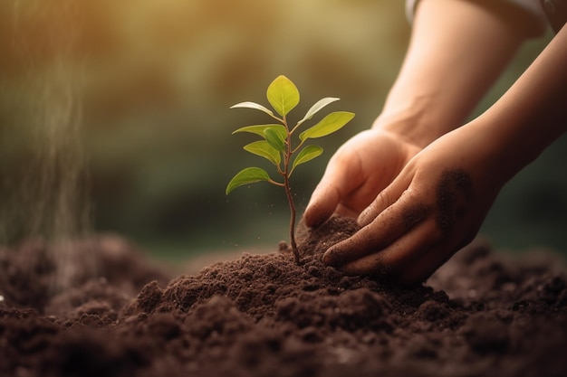 A person planting a tree in the soil