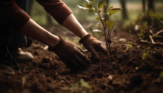 A person planting trees or flowers contributing to the global effort