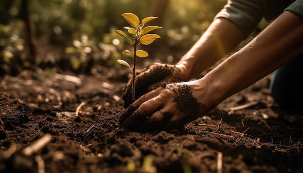 A person planting trees or flowers contributing to the global effort