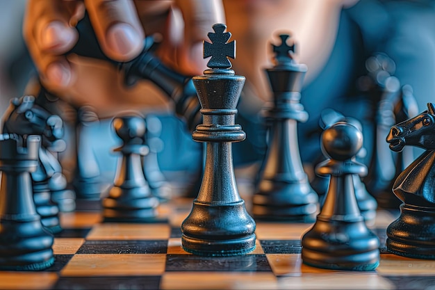 A person playing a game of chess on a chess board