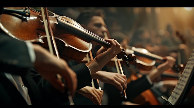 Photo a person playing violin with other musicians in the background