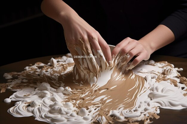 Person Playing with Coffee Foam Art