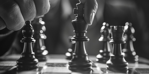 Person plays chess on board